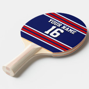 Navy Blue with Red White Stripes Team Jersey Ping Pong Paddle