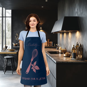 Navy Blue with Rose Gold Whisk and Herb Design Apron