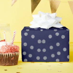 Navy Blue with Silver Glitter Dots Wrapping Paper
