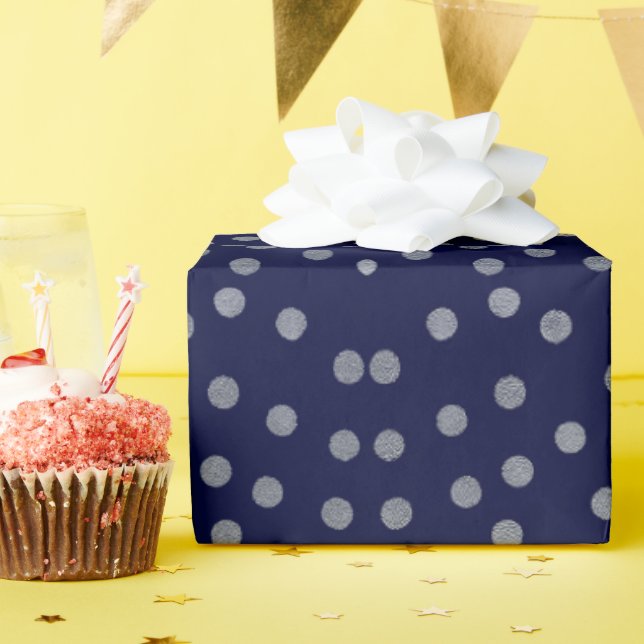 Navy Blue with Silver Glitter Dots  Wrapping Paper (Birthday Party)