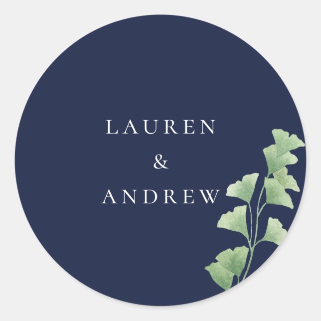 Navy Blue with Watercolor Greenery Envelope Seals (Front)