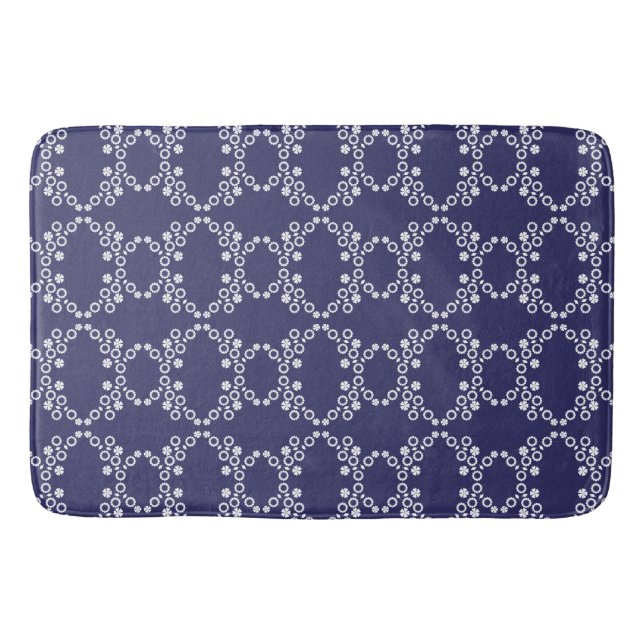 Navy Blue with White Geometric Pattern Bath Mat (Front)
