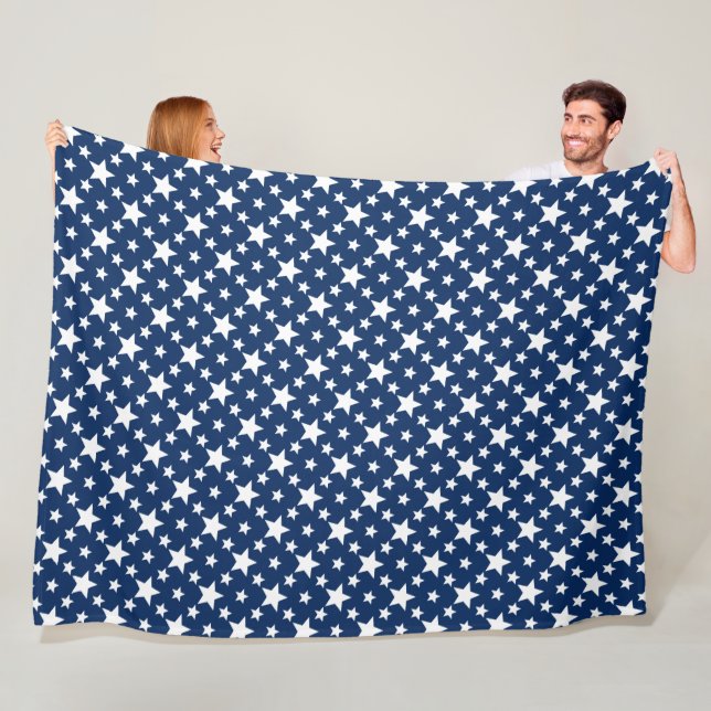 Navy Blue With White Stars Fleece Blanket (In Situ)