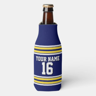 Navy Blue with Yellow White Stripes Team Jersey Bottle Cooler
