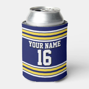 Navy Blue with Yellow White Stripes Team Jersey Can Cooler