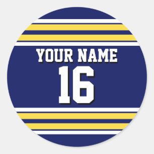 Navy Blue with Yellow White Stripes Team Jersey Classic Round Sticker