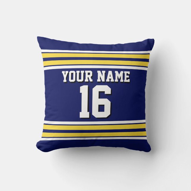 Navy Blue with Yellow White Stripes Team Jersey Cushion (Front)