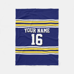 Navy Blue with Yellow White Stripes Team Jersey Fleece Blanket