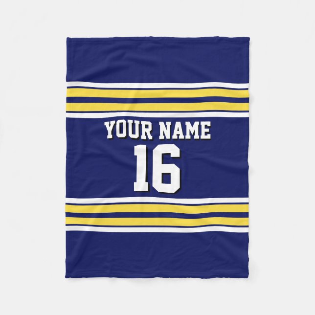 Navy Blue with Yellow White Stripes Team Jersey Fleece Blanket (Front)