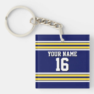Navy Blue with Yellow White Stripes Team Jersey Key Ring
