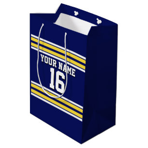 Navy Blue with Yellow White Stripes Team Jersey Medium Gift Bag
