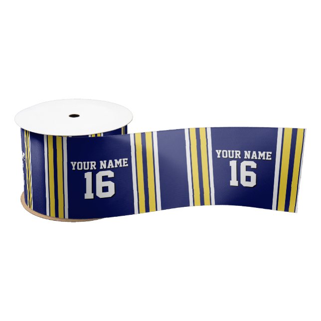 Navy Blue with Yellow White Stripes Team Jersey Satin Ribbon (Spool)
