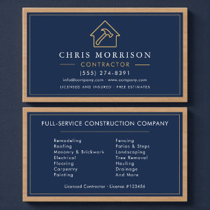 Navy Blue Wood Building Construction Business Card
