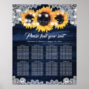 Navy Blue Wood Lace Sunflower Rustic Seating Chart