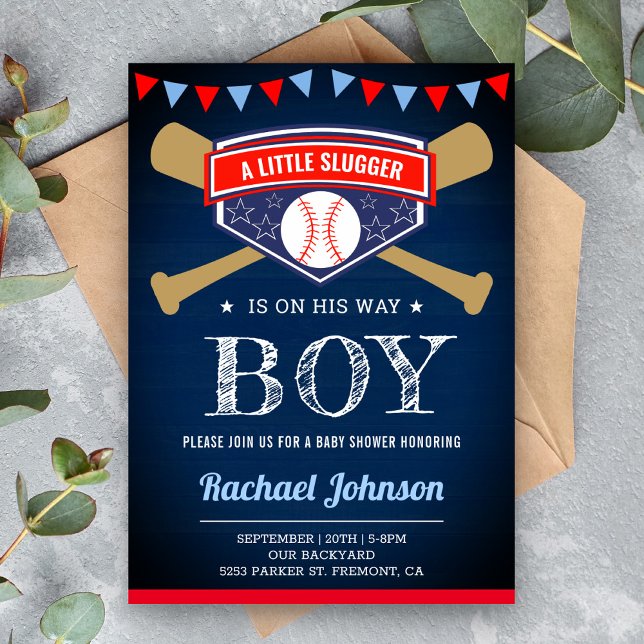 Navy Blue Wood Sports Boy Baseball Baby Shower Invitation (Creator Uploaded)
