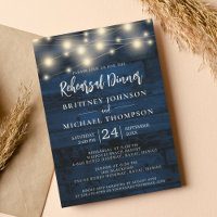 Navy Blue Wood String Light Rehearsal Dinner