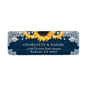 Navy Blue Wood Sunflower Return Address Labels