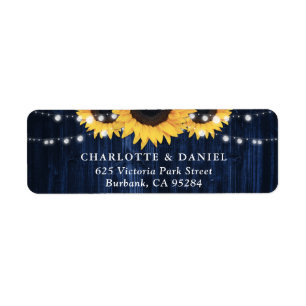 Navy Blue Wood Sunflower Wedding Return Address