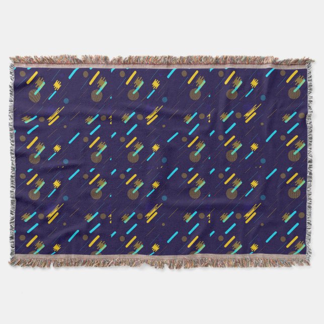 Navy blue woven blanket with a colorful pattern (Front)