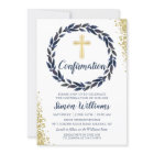 Navy Blue Wreath Gold Glitter Confirmation