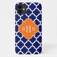 Navy Blue Wt Chevron Pumpkin Quatrefoil 3 Monogram