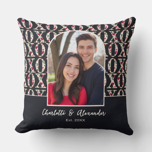Navy Blue XOXO Pattern | Couple Photo Modern Arch Cushion (Front)