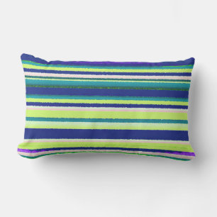 Navy Blue Yellow and Aqua Watercolor Stripes Lumbar Cushion