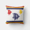 navy blue, yellow, and red fish on white