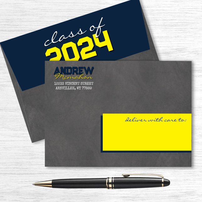 Navy Blue & Yellow Chalkboard Graduation Envelopes (Creator Uploaded)