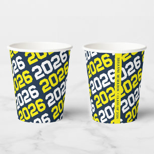 Navy Blue & Yellow Class Year Graduation Paper Cups