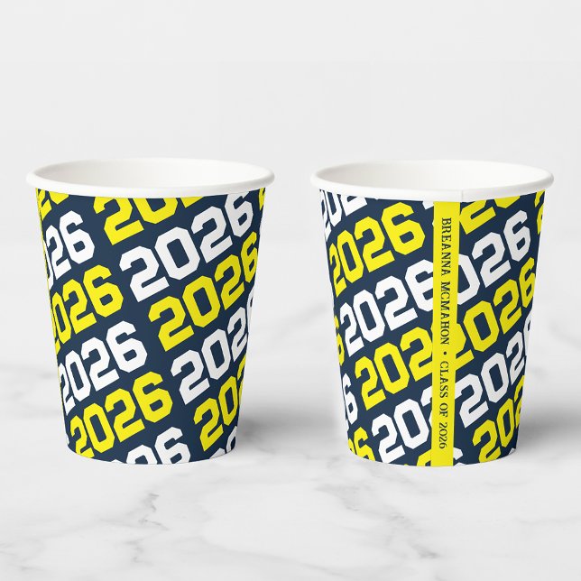 Navy Blue & Yellow Class Year Graduation Paper Cups (Creator Uploaded)