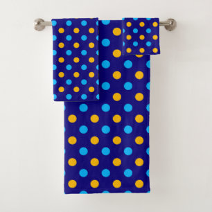 Navy Blue Yellow Cyan Polka Dots Design Bath Towel Set