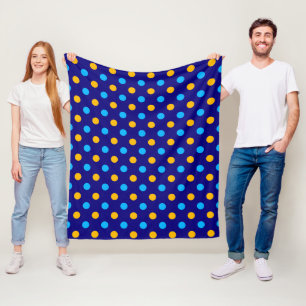 Navy Blue Yellow Cyan Polka Dots Design Fleece Blanket