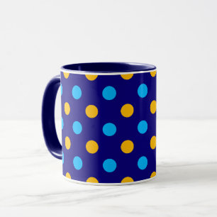 Navy Blue Yellow Cyan Polka Dots Design Mug