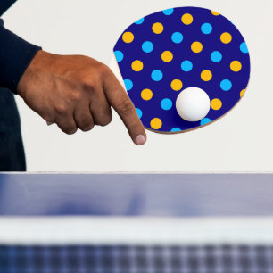 Navy Blue Yellow Cyan Polka Dots Design Ping Pong Paddle