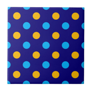 Navy Blue Yellow Cyan Polka Dots Design  Tile