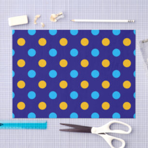 Navy Blue Yellow Cyan Polka Dots Design Tissue Paper