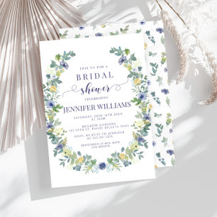 Navy blue yellow floral Bridal Shower Invitation