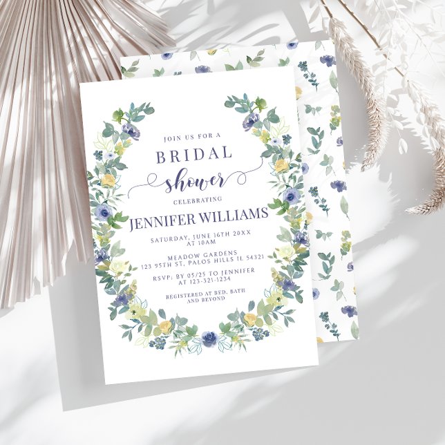 Navy blue yellow floral Bridal Shower Invitation (Creator Uploaded)