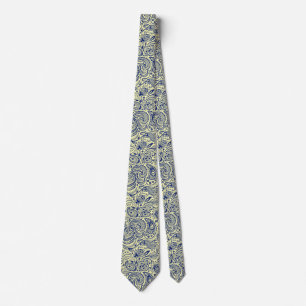 Navy Blue & Yellow Floral Paisley Pattern Tie
