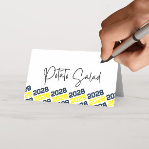 Navy Blue & Yellow Grad Class Year Folding Food or Place Card