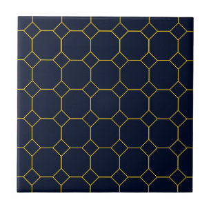 Navy Blue & Yellow Hexagon/Honeycomb Ceramic Tile
