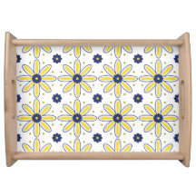 Navy Blue & Yellow Mediterranean Daisy Tile