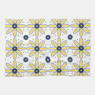 Navy Blue & Yellow Mediterranean Daisy Tile Tea Towel