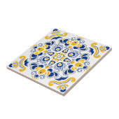Navy Blue Yellow Mediterranean Pattern White Tile (Side)