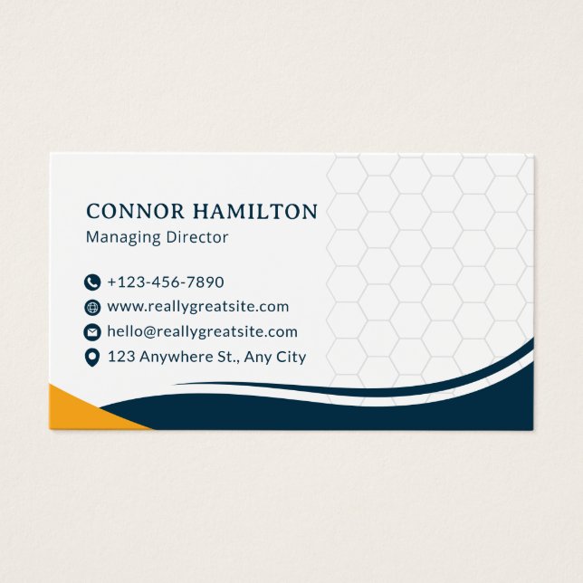 Navy Blue & Yellow Modern Corporate Business Card (Front)