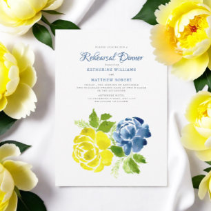 Navy Blue Yellow Moho Floral Summer  Invitation