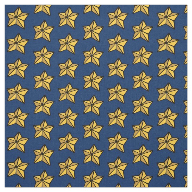 Navy Blue Yellow Nautical Star Fabric by the Yard (Swatch)