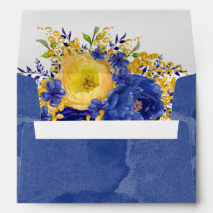 Navy Blue Yellow Paint Florals Wedding Custom Envelope