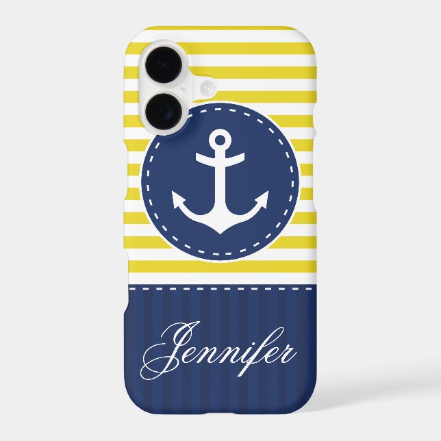 Navy Blue Yellow Pattern Anchor Customisable (Back)